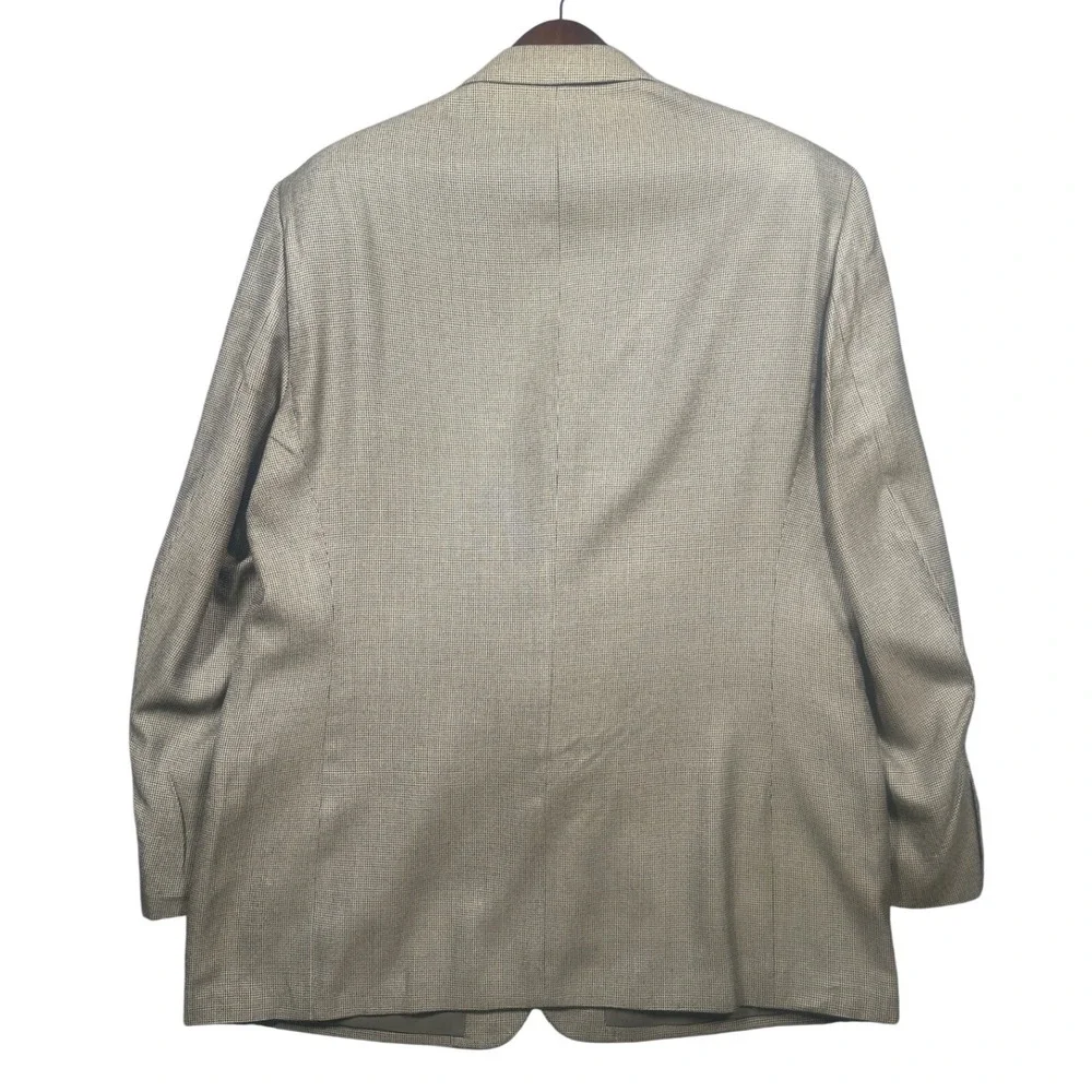 Linea‎ Uomo Blazer Mens 48 Long Tan 100% Silk 3-Button Micro-Check Sport Coat